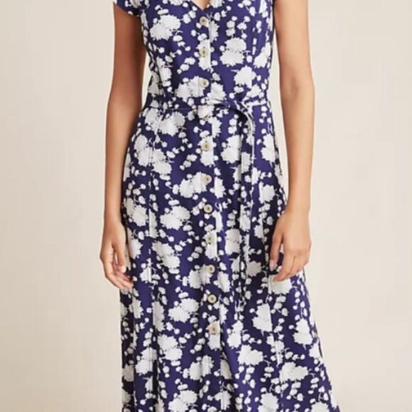 Maeve Anthropologie Blue and White Floral Tate Midi Sundress - Picture 2 of 9